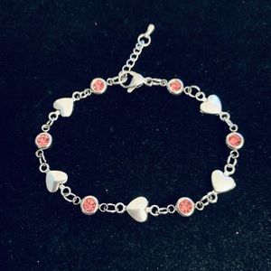 Mini Hearts and pink rhinestone charms bracelet or anklet